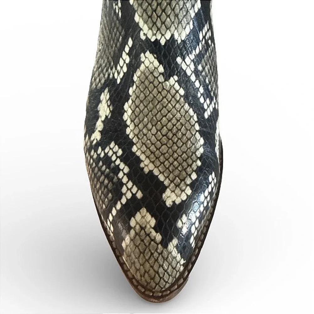 Madewell Snake Print Leather Ankle Booties Block Heel Pointed Toe Women's